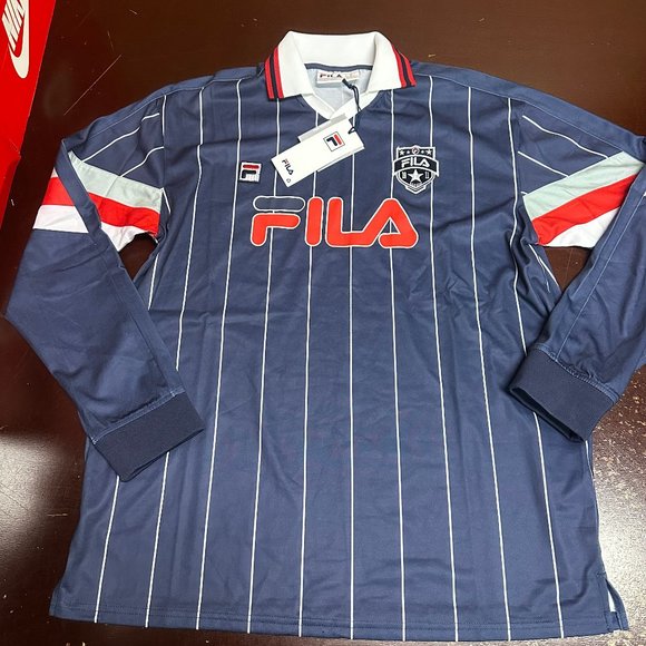 Fila Mens Navy Zorra Goalie Striped Rib Collar Long Sleeve Soccer Jersey Size XL - Picture 1 of 5